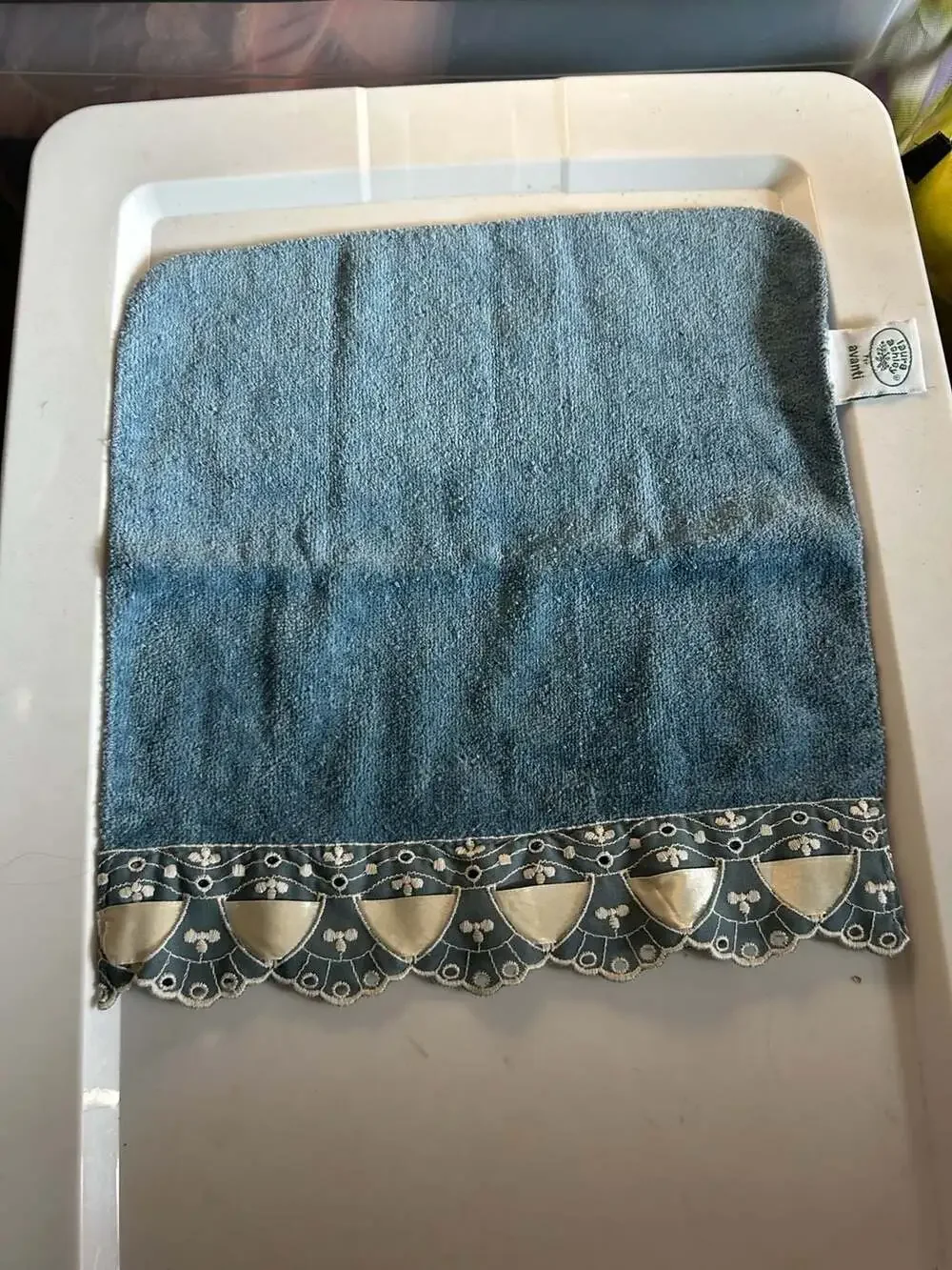 Laura Ashley for Avanti Blue Bath Towel and Washcloth with Embroidered Pattern